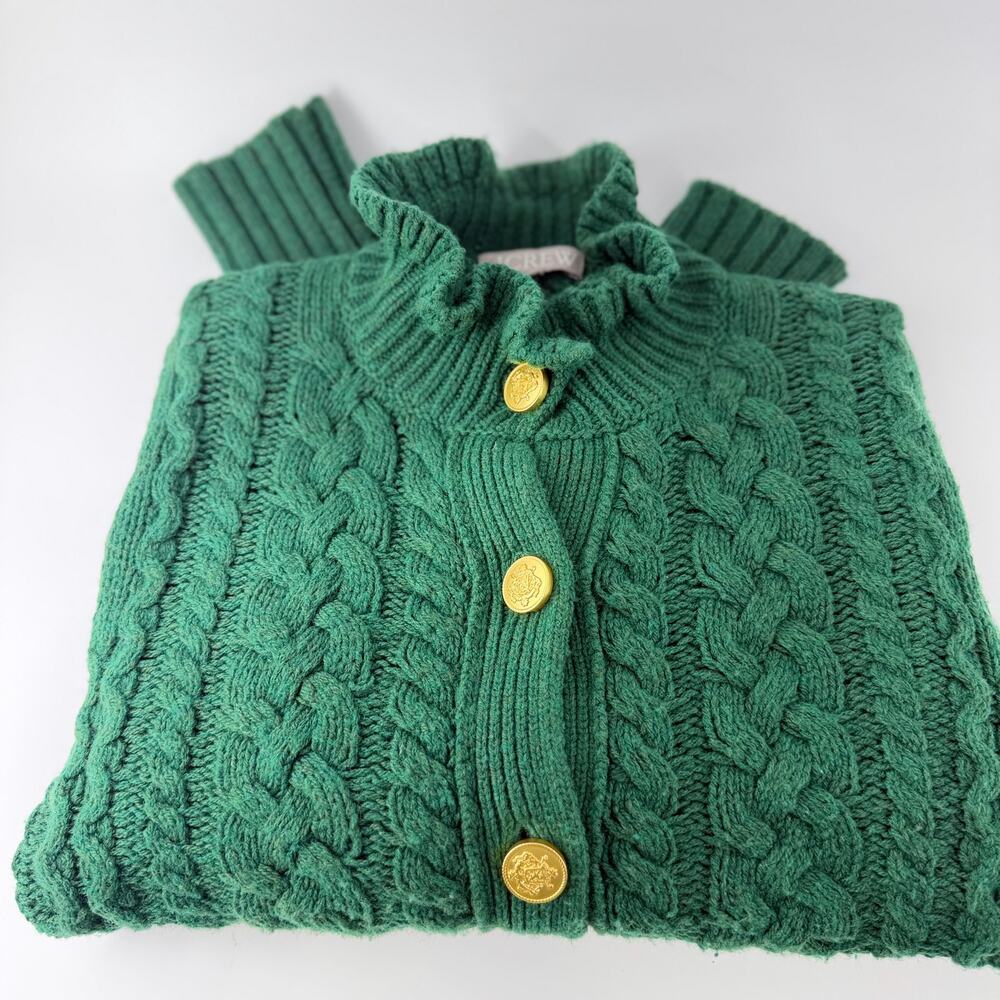JCrew Cable Knit Cardigan Womens Small Green Gold Crest Buttons Dark Academia - Picture 14 of 14